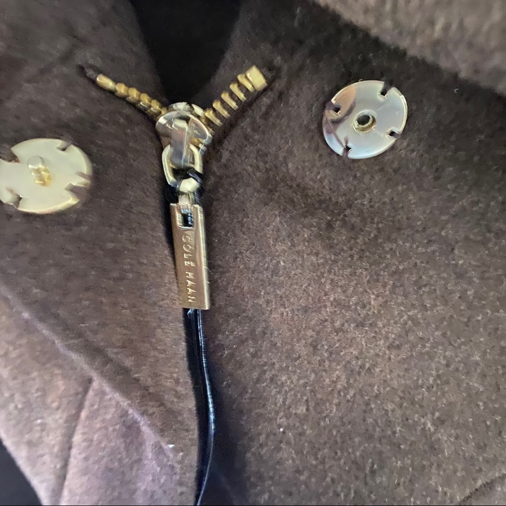 NWOT Cole Haan Wool Blend Cape Zip Jacket Brown Winter Coat 12 - Picture 6 of 8